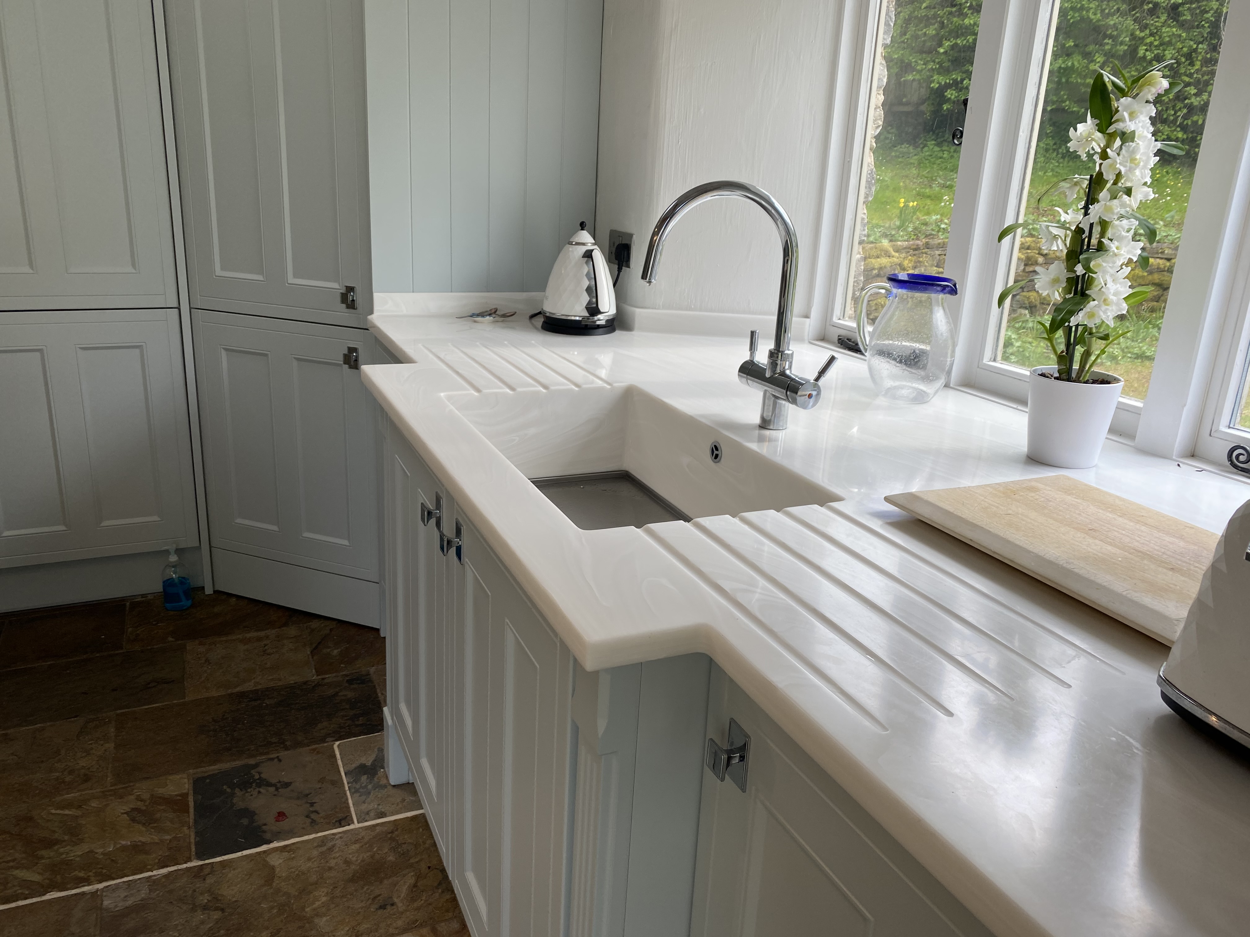 solid surface corian built in drainer grooves sink bespoke